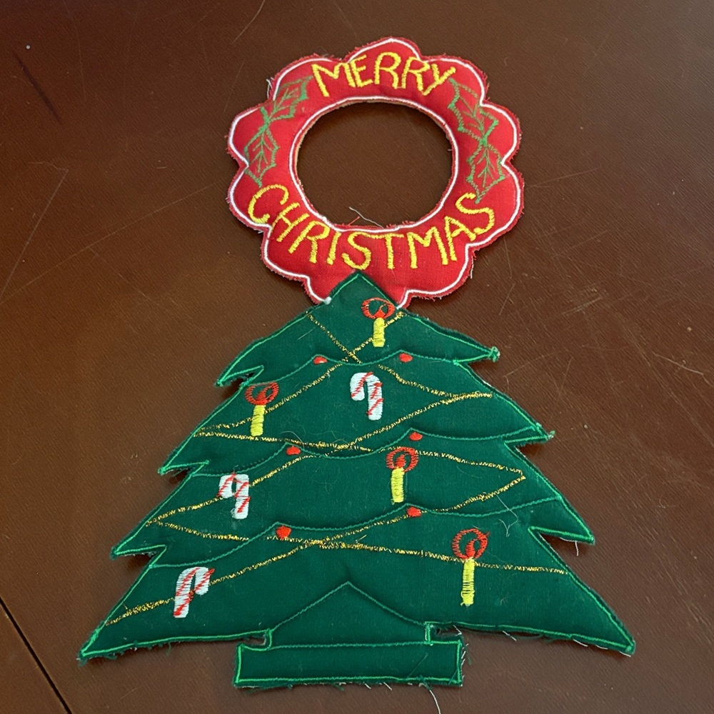Vintage Festive Christmas Tree Door Hanger Embroidered Fabric